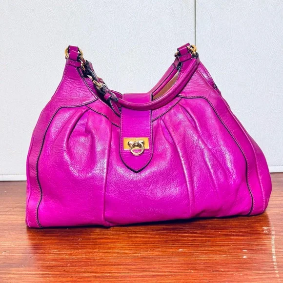 Salvatore Ferragamo Fuchsia Pink Leather Shoulder Bag Excellent Condition - Picture 1 of 9